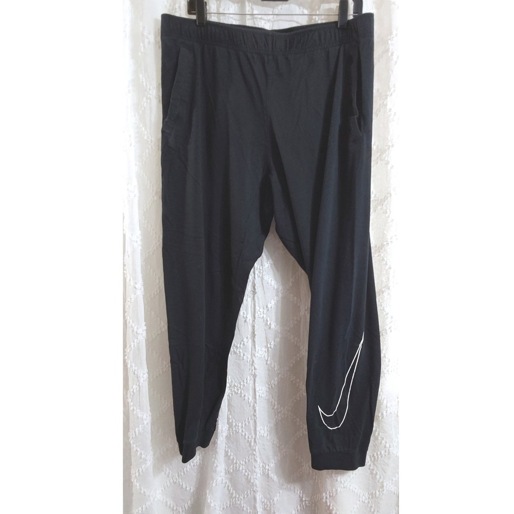Nike Dri-FIT Mens XL Black Joggers Sweatpants White Outline Swoosh Logo